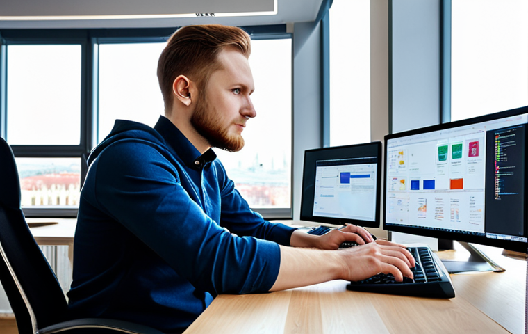 **

A professional programmer, fully clothed in a stylish and modest outfit suitable for a Moscow tech startup, working at a modern desk with multiple monitors. The background features a bright and open office space with a view of the Moscow cityscape. Safe for work, appropriate content, perfect anatomy, correct proportions, well-formed hands, proper finger count, natural pose, professional, family-friendly.

**