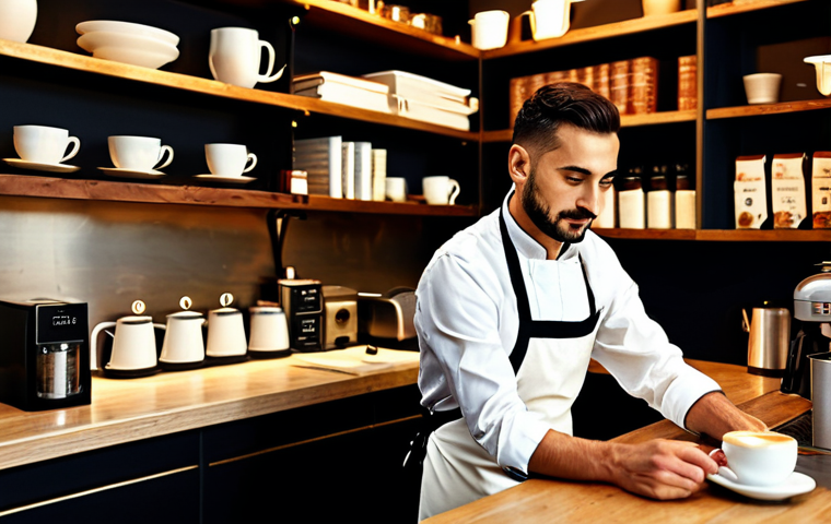 **

"A cozy Italian cafe scene, a barista wearing a professional apron carefully preparing a 'caffè con latte', shelves stocked with Italian cookbooks and coffee beans in the background, warm lighting, fully clothed, appropriate content, safe for work, perfect anatomy, correct proportions, professional, family-friendly"

**