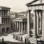 Home 20 이탈리아어와 스페인어 유사점 - A detailed artistic illustration of a classic Roman forum scene symbolizing the Latin roots of Itali...