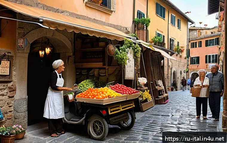 이탈리아어 표준어와 사투리 - A vibrant street scene in a small Italian village showcasing diverse regional dialect speakers: elde...